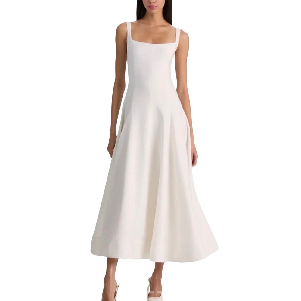 Alice + Olivia Dress Polly Off White Linen Blend Fit and Flare Maxi Size 10
